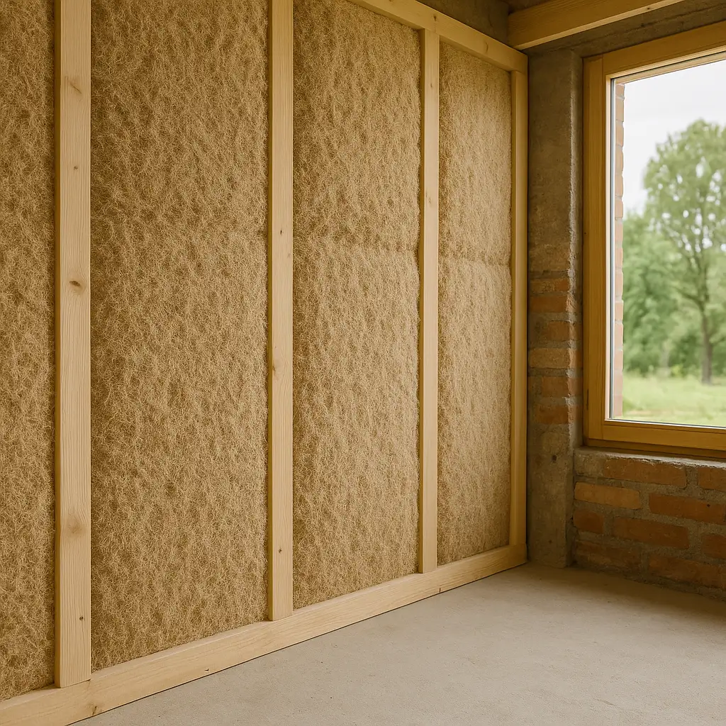 Isolation en chanvre installée dans une structure murale en bois à Dijon